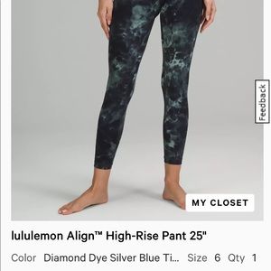 Lululemon navy and teal tie dye Align high rise size 6